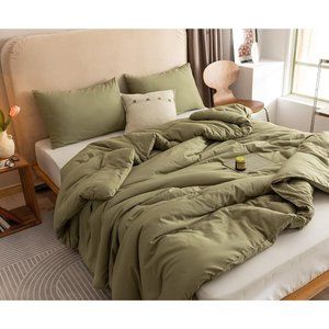 3 pcs Olive Green Microfiber Reversible Warm Lightweight Pillowcase & Comforter
